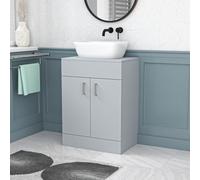 Nes Home Matte Grey 600mm Bathroom Doors Vanity Unit Rounded Rectangle Basin