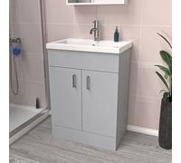 Nes Home Matte Grey 600mm Floor Standing Vanity Unit & White Basin Flat Pack