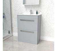 Nes Home Matte Grey 600mm Floorstanding 2 Drawer Vanity Slim Basin Unit