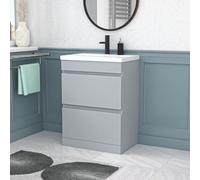 Nes Home Matte Grey 600mm Pvc 2 Drawer Floorstanding Vanity Cabinet And Basin