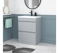 Nes Home Matte Grey 600mm PVC 2 Drawer Floorstanding Vanity Cabinet and Basin