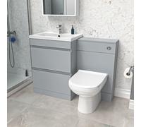Nes Home Matte Grey 600mm Vanity Unit 2 Drawers WC Unit & BTW Toilet