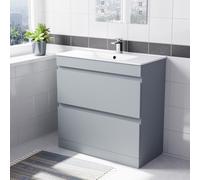 Nes Home Matte Grey 800mm 2 Drawer Vanity Cabinet & Slim Basin Sink Freestanding