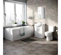 Nes Home Memphis 3-Piece Bathroom Suite White - Close Coupled Toilet, 550mm Basin Vanity Unit And Round Bath Tub