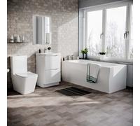 Nes Home Merton 1700mm Bath, 500mm Flat Pack Vanity Basin Unit & Modern Rimless Toilet White
