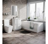 Nes Home Merton 1700mm Bath, 600mm Vanity Basin Unit & Modern Rimless Toilet White