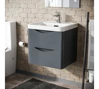 Nes Home Merton 500mm Grey Mdf Wall Hung Vanity Cabinet 2 Drawer With White Resin Basin