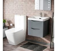 Nes Home Merton 500mm Wall Hung Vanity Basin Unit & Square Rimless Close Coupled Toilet Grey
