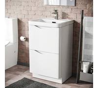Nes Home Merton 500mm White Basin Vanity Unit 2 Drawer Storage Cabinet Gloss