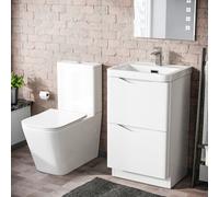 Nes Home Merton 500mm White Vanity Basin Cabinet Rimless Close Coupled Toilet