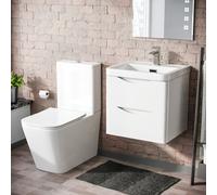 Nes Home Merton 500mm White Wall Hung Vanity Basin Unit & Square Rimless Toilet