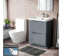 Nes Home Merton 600 mm Grey Basin Sink Vanity And Rimless Close Coupled Toilet