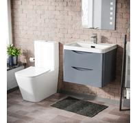 Nes Home Merton 600 Wall Hung Grey Vanity Basin & Rimless Close Coupled Toilet