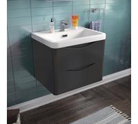 Nes Home Merton 600mm Bathroom Wall Hung Basin Vanity Unit Dark Grey 2 Drawers Soft Close