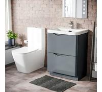Nes Home Merton 600mm Grey Freestanding Vanity Basin Unit & Rimless Close Coupled Toilet
