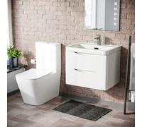 Nes Home Merton 600mm Wall Hung Gloss White Vanity Basin & Rimless Close Coupled Toilet