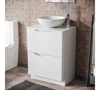 Nes Home Merton 600mm White Bathroom Freestanding Vanity Unit With Round Ceramic Basin