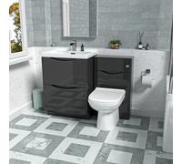 Nes Home Merton Dark Grey 600mm Freestanding Basin Vanity WC Unit & Round BTW Toilet Set