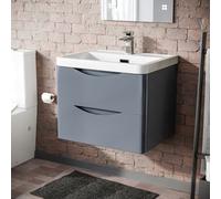 Nes Home Merton Grey 600mm Gloss Bathroom Wall Hung Basin Vanity Unit