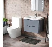 Nes Home Merton Grey Basin Wall Hung Vanity Cabinet & Rimless Close Coupled Toilet