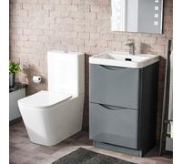 Nes Home Merton Grey Freestanding Vanity Basin Unit Square Rimless Close Coupled Toilet