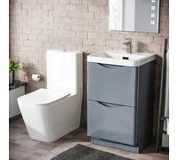 Nes Home Merton Grey Freestanding Vanity Basin Unit Square Rimless Close Coupled Toilet Set
