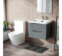 Nes Home Merton Modern Grey Basin Vanity Wall Hung And Rimless Close Coupled Toilet