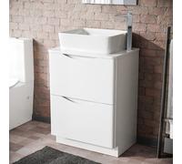Nes Home Merton White 600mm Bathroom Freestanding Vanity Unit With Square Ceramic Countertop 485mm Basin