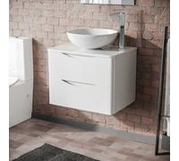 Nes Home Merton White 600mm Bathroom Wall Hung Vanity Unit With Round Ceramic Countertop