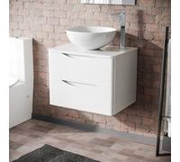 Nes Home Merton White 600mm Bathroom Wall Hung Vanity With Round Ceramic Countertop Basin