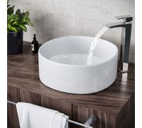 Nes Home Modern 410mm Cloakroom Round Stand Alone Counter Top Basin Sink Bowl in White Nes Home White