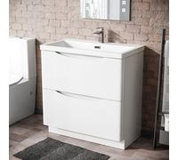 Nes Home Modern 800mm Freestanding Gloss White Basin Vanity Sink 2 Drawer