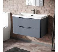 Nes Home Modern 800mm Grey Wall Hung Basin Sink Vanity