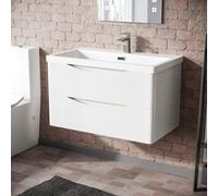 Nes Home Modern 800mm White Wall Hung Basin Sink Vanity With Storage Drawers