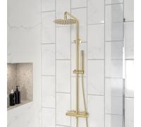 Nes Home Modern Brushed Brass Cool Touch Thermostatic Riser Rail Shower Set