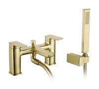Nes Home Modern Brushed Brass Square Bath Shower Mixer Tap With Handheld Kit
