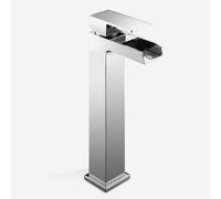 Nes Home Modern Chrome Extended Waterfall Bathroom Basin Single Lever Mixer Tap in Metallic Silver Nes Home Metallic Silver