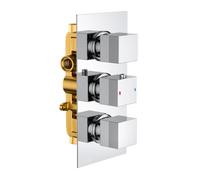 Nes Home Modern Chrome Square 2-Way 3-Dial Concealed Thermostatic Shower Mixer Valve
