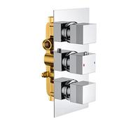 Nes Home Modern Chrome Square 2-Way 3-Dial Concealed Thermostatic Shower Mixer Valve