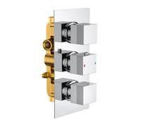 Nes Home Modern Chrome Square 2-Way 3-Dial Concealed Thermostatic Shower Mixer Valve