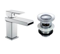 Nes Home Modern Cloakroom Basin Sink Square Waterfall Mono Mixer Tap & Waste
