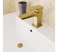 Nes Home Modern Cloakroom Brushed Brass Square Basin Mono Mixer Tap + Waste