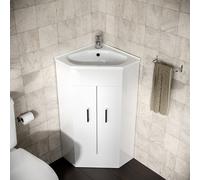 Nes Home Modern Corner Basin Sink 550 mm White Vanity Cabinet Floor Standing