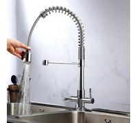 Nes Home Modern Dual Lever Pull Out Kitchen Mixer Tap Faucet Chrome