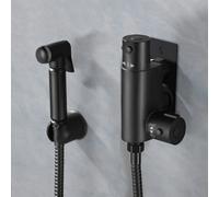 Nes Home Modern Matte Black Bidet Douche Mini Thermostatic Bar Valve And Spray Kit With Black Plate Bracket