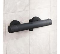 Nes Home Modern Matte Black Round Exposed Thermostatic Shower Mixer Bar Valve