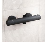 Nes Home Modern Matte Black Round Exposed Thermostatic Shower Mixer Bar Valve