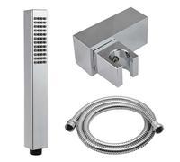 Nes Home Modern Rectangular Handheld Shower Head Hose & Wall Mount Holder in Silver Nes Home Silver