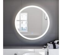 Nes Home Modern Round Bathroom LED Mirror with Battery Powered Touch 600mm