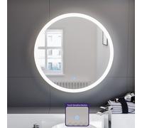 Nes Home Modern Round Bathroom LED Mirror with Battery Powered Touch 600mm
